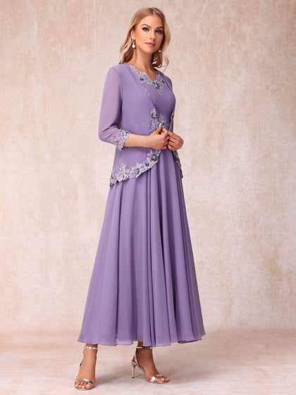 Forme Princesse Col en V Sans Manches Longue Robes de Soirée Formel avec Appliques et Veste