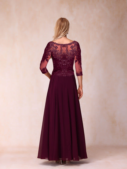 Forme Princesse Col en V Manches 3/4 Longue Robes de soirée formelles avec Brodé