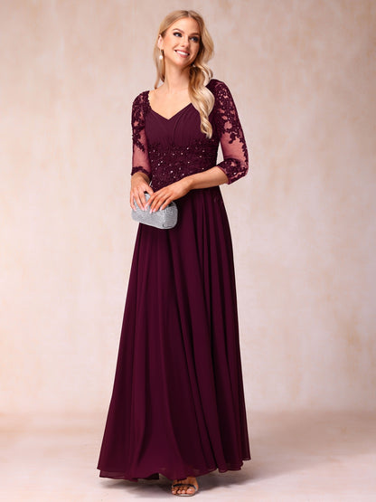 Forme Princesse Col en V Manches 3/4 Longue Robes de soirée formelles avec Brodé