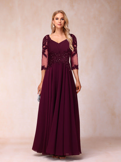 Forme Princesse Col en V Manches 3/4 Longue Robes de soirée formelles avec Brodé