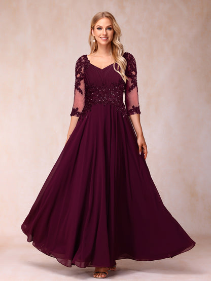 Forme Princesse Col en V Manches 3/4 Longue Robes de soirée formelles avec Brodé