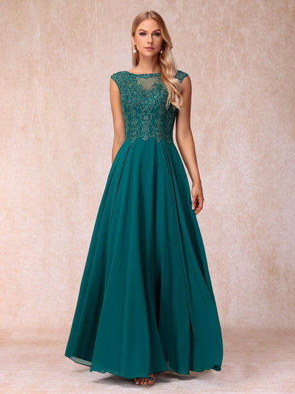 Forme Princesse Col Transparent Sans Manches Longue Robes de Soirée Formel avec Billes et Appliques