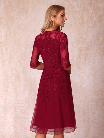 Forme Princesse Col Transparent Demi Manches Courtes Robes de Soirée Formel avec Appliques