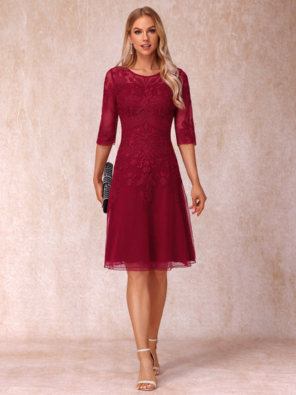 Forme Princesse Col Transparent Demi Manches Courtes Robes de Soirée Formel avec Appliques