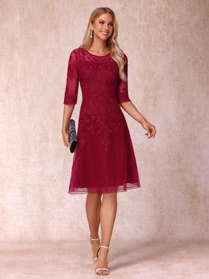 Forme Princesse Col Transparent Demi Manches Courtes Robes de Soirée Formel avec Appliques