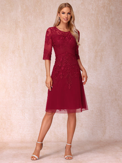 Forme Princesse Col Transparent Demi Manches Courtes Robes de Soirée Formel avec Appliques