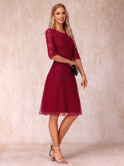 Forme Princesse Col Transparent Demi Manches Courtes Robes de Soirée Formel avec Appliques