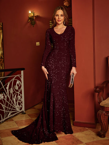 Forme Sirène/Trompette Col U Manches Longues Longue Serré Robes de bal