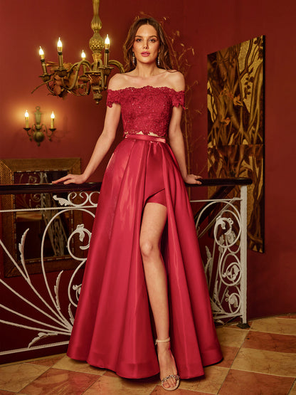 Forme Princesse Hors-la-épaule Appliqués Deux Pièces Longue Robes de bal