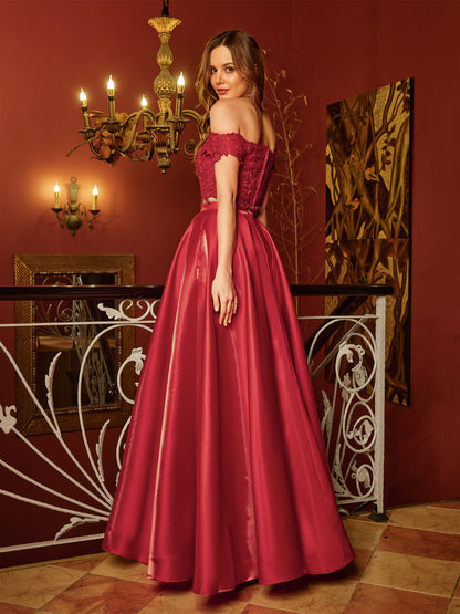 Forme Princesse Hors-la-épaule Appliqués Deux Pièces Longue Robes de bal