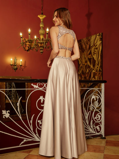 Forme Princesse Col plongeant Sans Manches Deux Pièces Longue Robes de bal