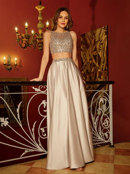 Forme Princesse Col plongeant Sans Manches Deux Pièces Longue Robes de bal