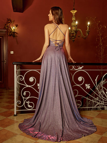 Forme Princesse Bretelles spaghetti Sans Manches Longue Robes de bal avec Poches