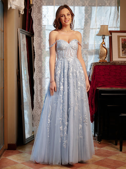 Forme Princesse Amoureux Appliqués Tulle Longue Robes de bal