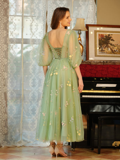 Forme Princesse Col V Tulle Robes de bal avec Noeud papillon et broderie