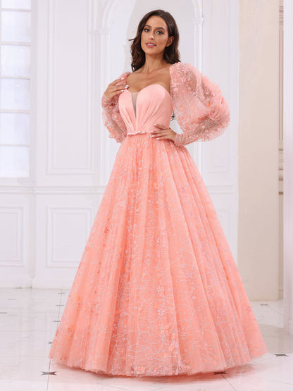 Forme Princesse Amoureux Longue Robes de bal avec manches amovibles