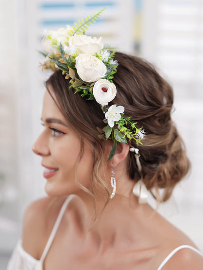 Guirlande de mariée artificielle ivoire, bandeaux, couronnes de fleurs de mariage avec ruban de Champagne
