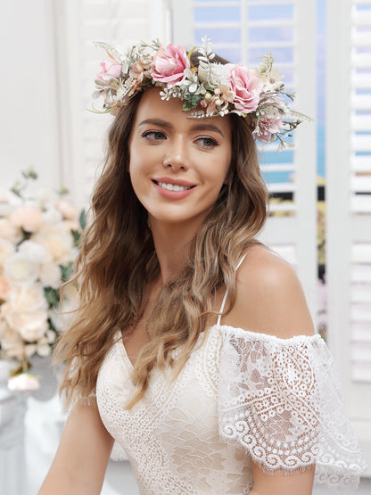 Couronnes de fleurs de mariage roses artificielles avec ruban de Champagne