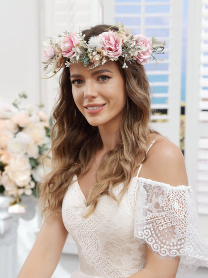 Couronnes de fleurs de mariage roses artificielles avec ruban de Champagne