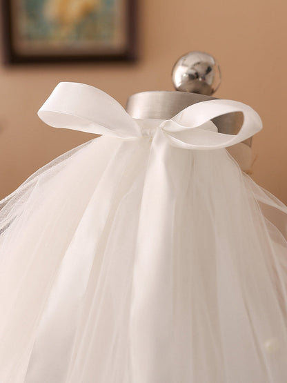 Joli tulle 4 couches avec nœud papillon et perles, voile de mariage