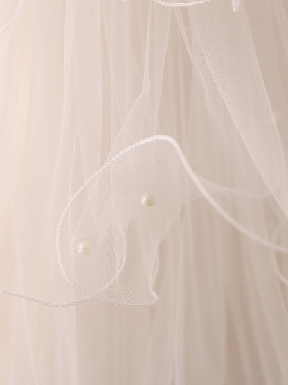 Joli tulle 4 couches avec nœud papillon et perles, voile de mariage
