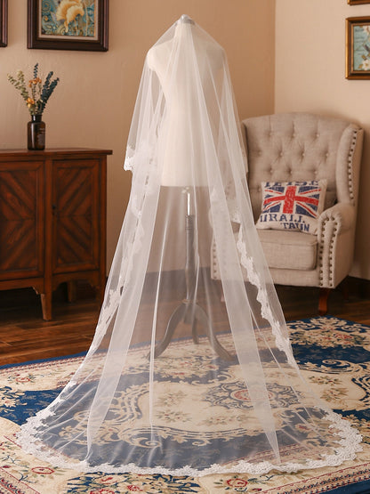 Voiles de mariée longs en tulle élégant à un niveau avec appliques