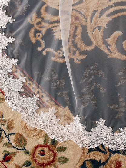 Voiles de mariée longs en tulle élégant à un niveau avec appliques