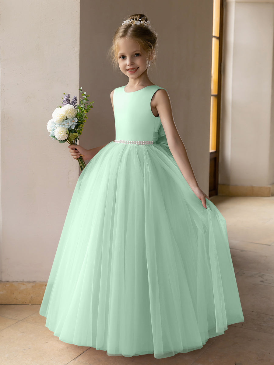 Robes de Fille de Fleur a Jupe Bouffante en Tulle avec Perles et N ud Lavetir FR