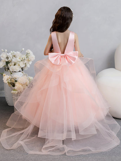 Tulle Robe de bal/Princesse Volants Robes de demoiselle d'honneur - fille avec Perles et Noeud papillon