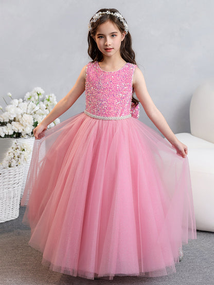 Tulle Robe de bal/Princesse Paillettes Robes de demoiselle d'honneur - fille avec Perles et Noeud papillon