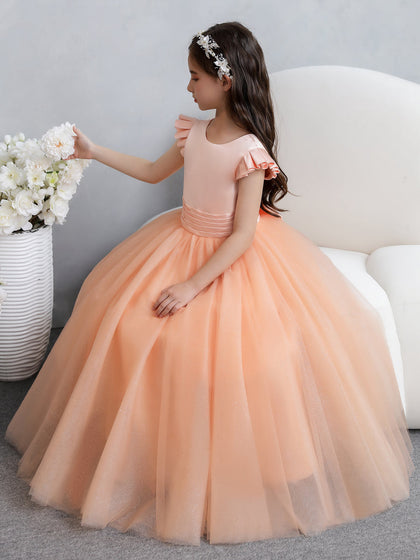 Tulle Robe de bal/Princesse Manches courtes Robes de demoiselle d'honneur - fille avec Bowknot