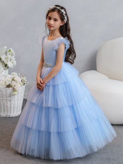 Tulle Robe de bal/Princesse Robes de demoiselle d'honneur pour fillettes avec plis étagés et strass