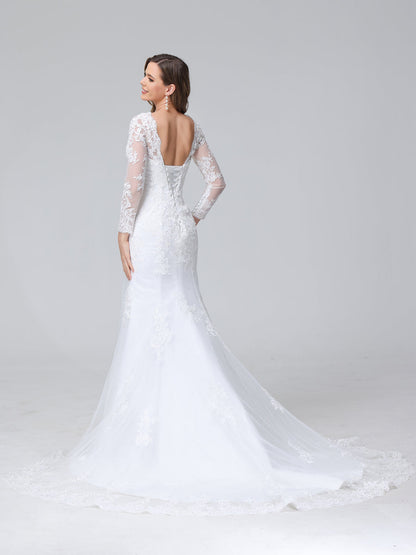 Trompette/Sirène Manches Longues Robes de Mariée en Dentelle avec Appliques