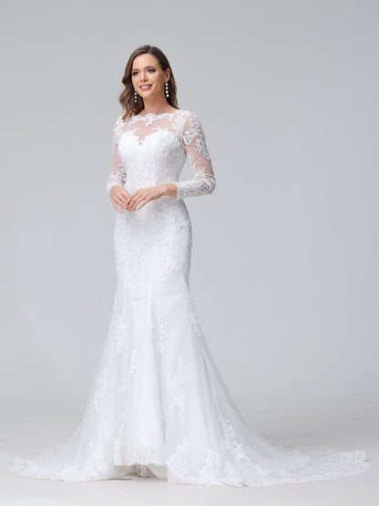 Trompette/Sirène Manches Longues Robes de Mariée en Dentelle avec Appliques