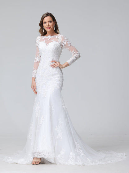 Trompette/Sirène Manches Longues Robes de Mariée en Dentelle avec Appliques