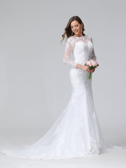 Trompette/Sirène Manches Longues Robes de Mariée en Dentelle avec Appliques