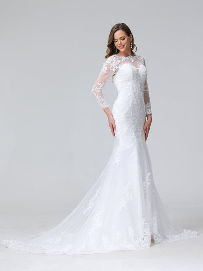 Trompette/Sirène Manches Longues Robes de Mariée en Dentelle avec Appliques