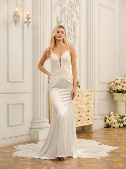 Trompette/Sirène Bretelles Spaghetti Sans Manches Robes de Mariée Longues avec Appliques