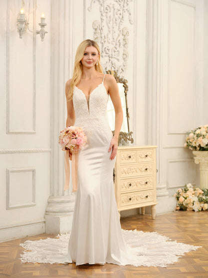 Trompette/Sirène Bretelles Spaghetti Sans Manches Robes de Mariée Longues avec Appliques