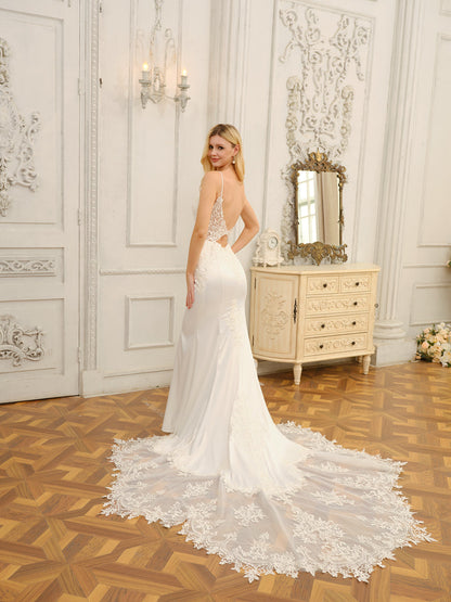 Trompette/Sirène Bretelles Spaghetti Sans Manches Robes de Mariée Longues avec Appliques