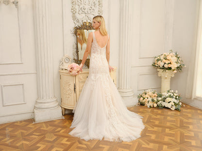 Trompette/Sirène Col en V Sans Manches Robes de Mariée Longues avec Appliques
