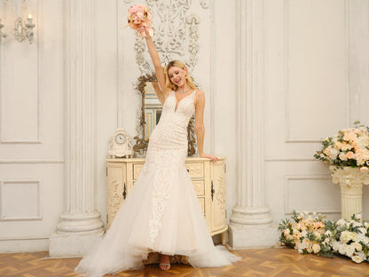 Trompette/Sirène Col en V Sans Manches Robes de Mariée Longues avec Appliques