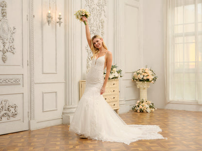 Trompette/Sirène Bretelles Spaghetti Sans Manches Robes de Mariée Longues avec Appliques