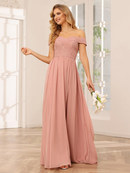 Forme Princesse Hors-la-épaule Longue Robes de demoiselle d'honneur avec Appliques