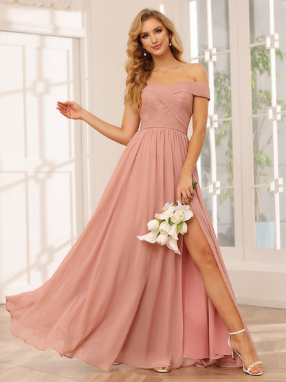 Forme Princesse Hors-la-épaule Longue Robes de demoiselle d'honneur avec Appliques