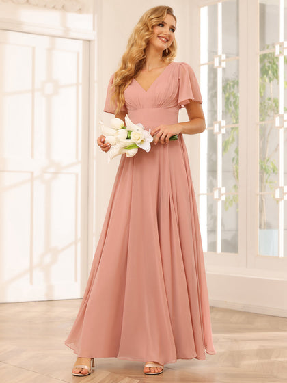 Forme Princesse Col V Longue Robes de demoiselle d'honneur avec Côté fendu