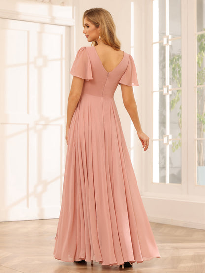 Forme Princesse Col V Longue Robes de demoiselle d'honneur avec Côté fendu