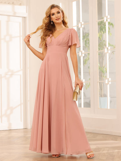 Forme Princesse Col V Longue Robes de demoiselle d'honneur avec Côté fendu