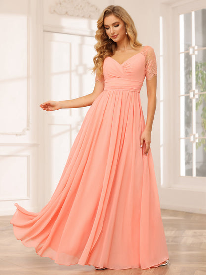Forme Princesse Col V Longue Robes de demoiselle d'honneur avec Côté fendu