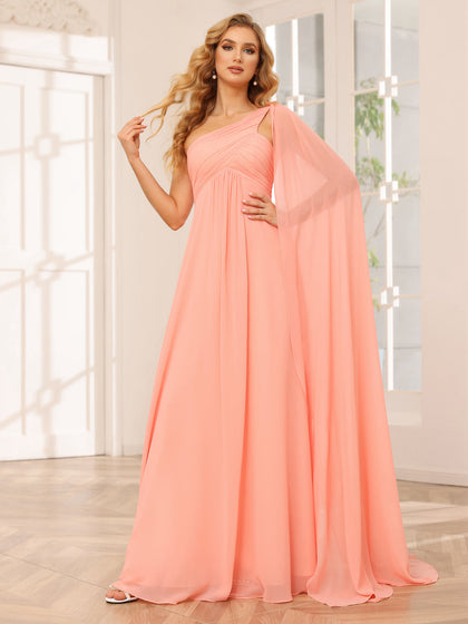 Forme Princesse Une épaule Longue Robes de demoiselle d'honneur avec Ruché